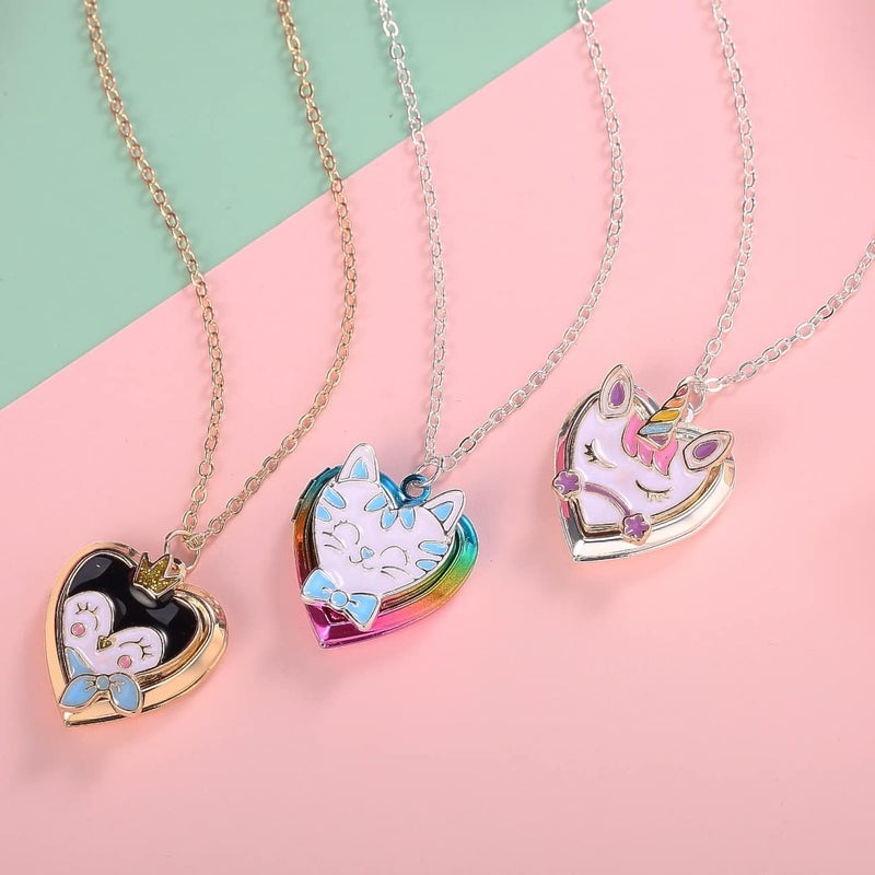 PinkSheep Heart Locket Necklace Picture Necklace for Girl Women Boy Kids Photo Secret Inside Storage Vintage Necklace Unicorn Deer Cat Pendant Kids Gifts Jewelry Young Girls Women - Image 3
